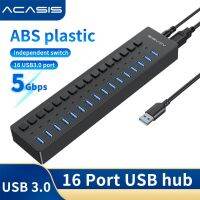 อะแดปเตอร์ USB พลังงาน Acasis อุปกรณ์เสริม USB 16พอร์ตพร้อมสวิตช์เปิด/ปิด12V ตัวแยกการชาร์จมัลติฟังก์ชั่น