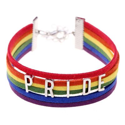 สร้อยข้อมือสีรุ้ง สร้อยข้อมือสายรุ้ง สายหนัง ความเท่าเทียมกัน ความภูมิใจ โบฮีเมียน Rainbow LGBT PRIDE LOVE EQUALITY Freedom Multicolor Leather Bracelet