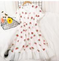 2020 Summer Women Strawberry Dresses Emrbodiery Strawberry Lady Mesh Dress Femme Sequins Pink Mesh Dresses