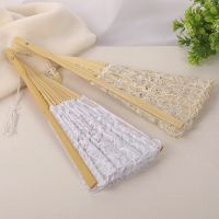 1PCS Chinese Style Decorative Bamboo Fans Lace Fabric Silk Folding Hand Held Dance Fans Flower Party Wedding Prom Home Decor