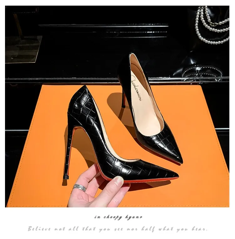 High Heels For Women 2023 Luxury Brand Classic Pumps Red Bottom Pointed Toe  Black Thin Heel 10cm 12cm Wedding Ladies Shoes 35-44