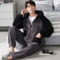 HOT★ผู้ชายฤดูหนาว Warm Flannel Thicken ชุดนอนลำลองหลวมๆชุดนอนสำหรับ Sleeping งานเย็บปะแฟชั่น Loungewear Pijama Hombre 4XL