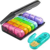 Portable Weekly 7 Days Pill Box Colorful Design Stackable 3 Times a Day Medicine Storage Dispenser/Plastic Pill Organizer Boxs Medicine  First Aid Sto