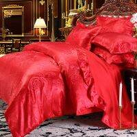 Wedding Luxury Bedding Sets Silky Satin Cotton Jacquard Bed Sheet Fitted Sheet Set