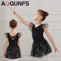 ❁ AOQUNFS Ballet Dance Dress For Girls Tutu Skirted Ruffle Sleeve Gymnastic Criss-Cross Back Toddler Ballet Leotard Dance Costume