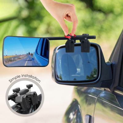 กระจกลากจูงรถคาราวาน,กระจกมองข้างภายนอกสำหรับลากกระจกมองหลังนิรภัยพร้อมที่จับสำหรับรถยนต์รถพ่วงรถตู้รถบรรทุก SUV ทัวร์1คู่ (ซ้าย + ขวา)