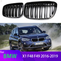 2Pcs รถสไตล์ Gloss สีดำด้านหน้าไต Double Slat Grill Grille สำหรับ BMW X1 F48 F49 2016-2019รถอุปกรณ์เสริม