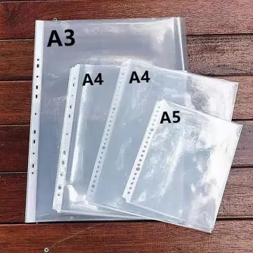 100Pcs Durable A4 Clear Plastic Punched Pockets Folders Filing Sleeves  Document Files & Papers Protector