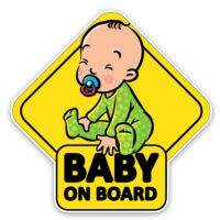 สติกเกอร์กราฟิกสีสันการ์ตูนตลกๆ BABY ON BOARD น่ารักสำหรับรถยนต์อุปกรณ์เสริมภายนอกอุปกรณ์ประดับจาก PVC สะท้อนแสงขนาด15ซม. * 15ซม.