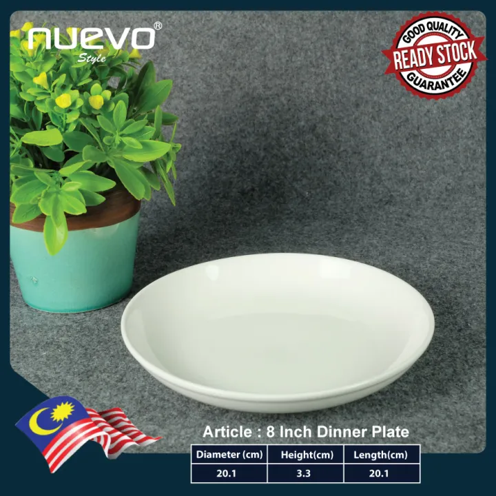 8 Inch white ceramic dinner plate 白色陶瓷餐盘 Pinggan makan seramik putih ...