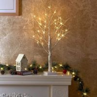 60CM Lighted Birch Tree Battery Powered Warm White LED Artificial Branch Tree for Home Party Festival Christmas Easter Decor