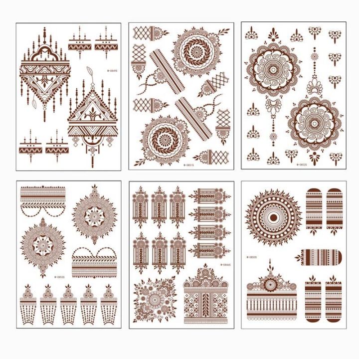 yf-brown-henna-lace-temporary-tattoos-sticker-for-women-mehndi-stickers-for-hand-neck-body-feather-flora-tattoo-waterproof
