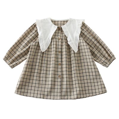 Spring fall Retro Style Girl Babys Clothes kids Plaid Long Sleeve Dress For toddler children Girls Clothing outfit Wear Dress