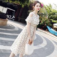 Floral Chiffon Dress Female Summer 2023 New Popular Off -The -Shoulder Slimming, Thin Temperament, Large Size, Waist