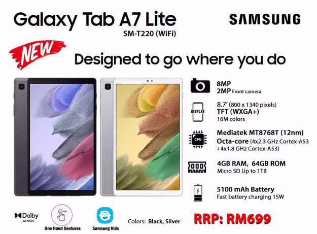 Samsung Galaxy Tab A7 Lite 2021 WiFi (T220) (Grey/ Silver) - 4GB