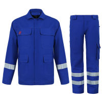 100 Cotton Welder Blue Work Jacket Pants Anti-Static Flame Retardant Work Suit With Reflective Tape Welding Workwear