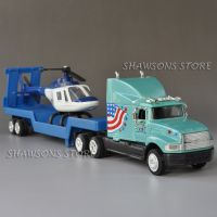 【❖】 Fashions King 1:50 Diecast รถบรรทุกของเล่น Aeromax Flatbed Trailer พร้อมเฮลิคอปเตอร์