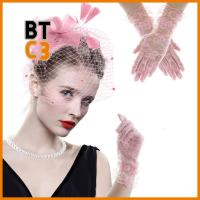 BTC3 ที่คาดผมงานเลี้ยงน้ำชา หมวก fascinator หมวกค็อกเทล กิ๊บติดผมขนนก ถุงมือลูกไม้สั้น ของใหม่ ตาข่ายแบบตาข่าย หมวกค็อกเทล สำหรับผู้หญิง