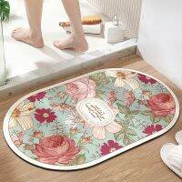 Cross-border roses anti-skid bathroom toilet water absorption mat household quick-drying mat bedroom carpet ins door mat --ddian230628□