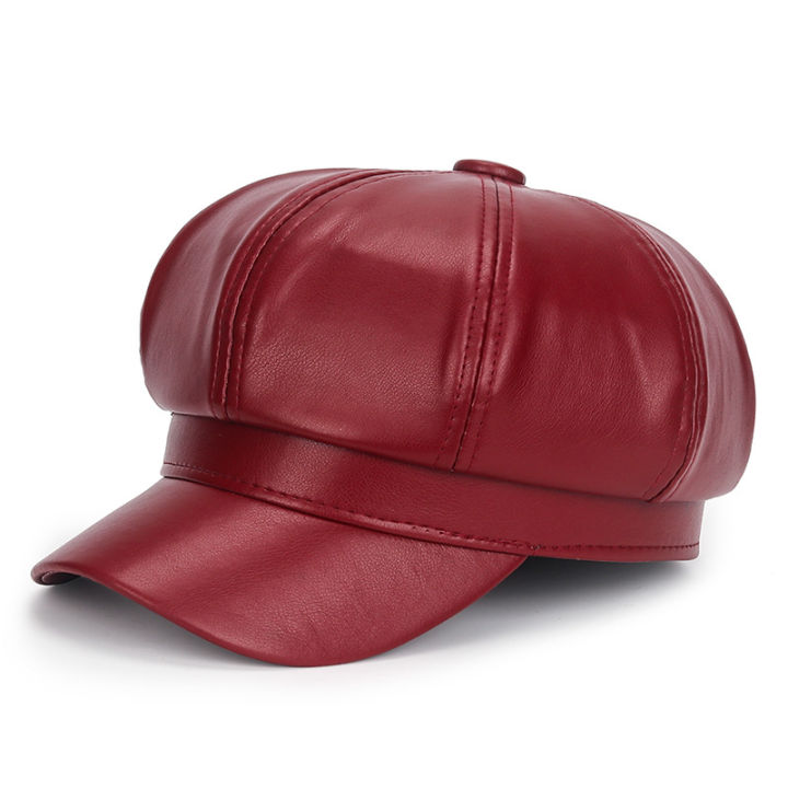 casual-beret-autumn-beret-adjustable-beret-female-beret-leather-berets-red-beret-womens-berets