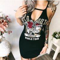 2022 Women summer dress Casual Sexy V-neck Sling Split Irregular Slim Straight Letter Print Dress women clothing