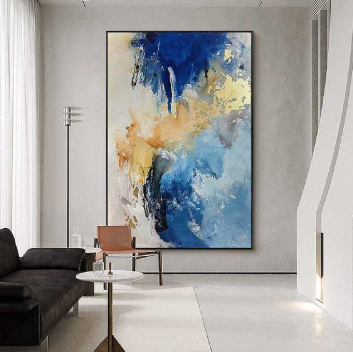 Abstract painting Blue and gold painting Gold canvas painting Gold