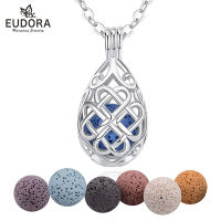 EUDORA New 14mm Aromatpy Perfume Essential Oils Diffuser Necklace water drop Locket Cage Pendant with Fun Lava Stone K340N14