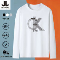 JINITAIMEI เสื้อยืดแขนยาวพิมพ์ลายตัวอักษรกราฟฟิตีสำหรับผู้ชายสไตล์ฮ่องกง