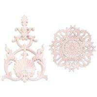 2 Pcs Rubber Wood Carved Applique Vintage Furniture Craft Decor, No. A &amp; No.H