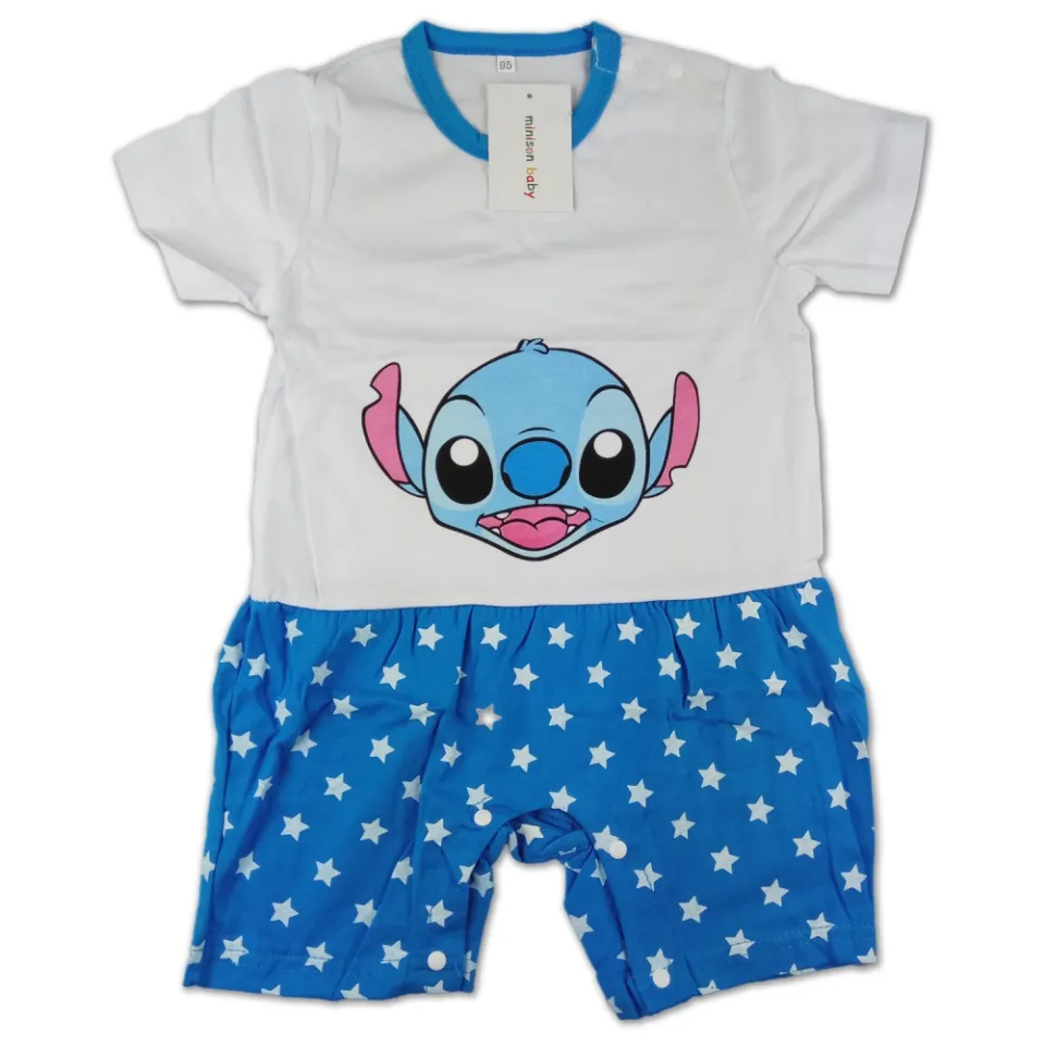 Super Cute Baby Square Short Sleves Romper Blue Stitch with Stars ...