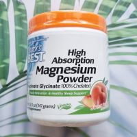 แมกนีเซียม แบบผง High Absorption Magnesium Powder Lysinate Glycinate 100% Chelated, Sweet Peach Flavor 347 grams (Doctors Best®)