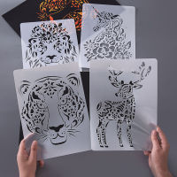 A4 สัตว์ stencils สำหรับภาพวาด Hollow Stencils สเปรย์/ภาพวาดมือแม่แบบ Pre Tracing ไม้บรรทัด DIY Scrapbooking Journal Decor-LUIZU STORE