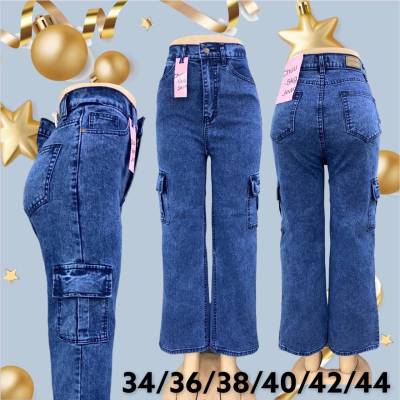 กางเกงยีนส์ขากระบอกผ้ายืดเอวสูงสาวอวบแมทง่ายกางเกงยีนส์ไซส์ใหญ่ กางเกงยีนส์บิ๊กไซส์ 34-44/2XL-7XL
