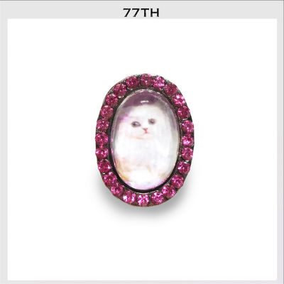 77th whit catty with pink crystals ring แหวนแมวสีขาวเคลือบเซริ่นและพลอยสีชมพู