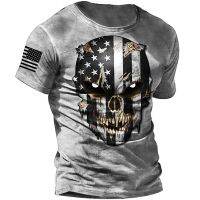 2023Skulls 3D Print T-shirts For Men Summer Breathable Polyester O-Neck Loose Short Sleeve Streetwear Tops Men Clothing Casual Tees