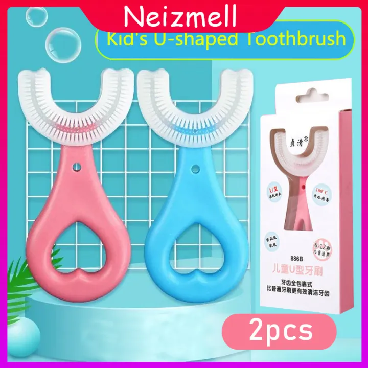 2pcs 360 Degrees U shaped toothbrush children Toddler Baby 2-6-12 Years Old Children's Soft U-shaped Brushing