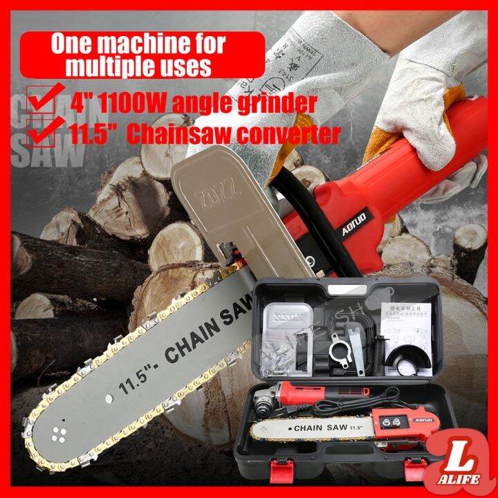 4 1020W Angle Grinder with Electric Chainsaw Adapter 11.5 Chain and