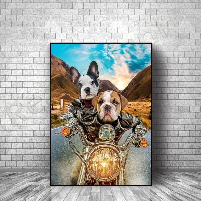 โปสเตอร์สุนัขและรถจักรยานยนต์ตลกผ้าใบ-โปสเตอร์คนรักสุนัข-Speed Addict-ของขวัญรถจักรยานยนต์-โปสเตอร์คนรักสุนัข
