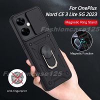 เคสเกราะกันกระแทก OnePlus Nord CE 3 Lite 5G 2023สำหรับ OnePlus Nord CE 3 Lite CE3 CE3lite 3 Lite NordCE3Lite 5G ฝาครอบแหวนแม่เหล็กในรถยนต์ตัวครอบกล้องแบบดึงขึ้นรูปเคสโทรศัพท์ปกป้อง