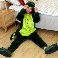 Green Dinosaur Flannel Pajamas Adults Kigurumi Onesies Sleepwear Women Men Animal Cosplay Costumes Pyjamas Suit Homewear