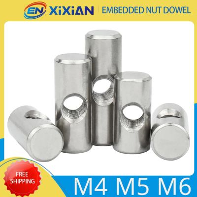 M4 M5 M6 Barrel Bolts 304 Stainless Steel Dowel Cylindrical Pin Cross Hole Hammer Embedded Nut for Wood Furniture Accessories Nails Screws Fasteners