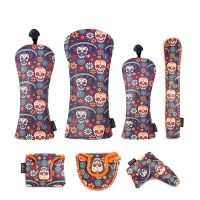 ▧♂ Día de los Muertos PU Leather Printing Golf Club Headcover Option Driver Fairway Wood Hybrid Putter Covers