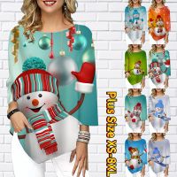 【cw】 Women 39;s T Shirt Gradient CartoonSnowman SparklyAbstract Painting 3/4 Length Sleeve CasualXS 8XL