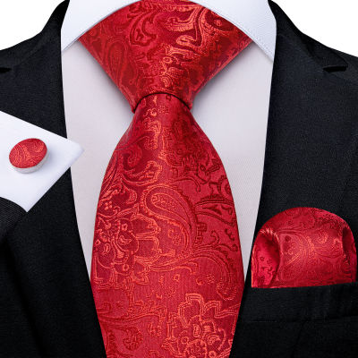 2023ใหม่แฟชั่นผู้ชาย Tie ชุด8ซม. สีแดง Paisley Jacquard ทอ100 ผ้าไหมงานแต่งงานเนคไทของขวัญสำหรับเมนู