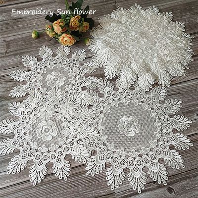 【CW】✳✜❈  NEW round sun flower embroidery placemat cup coaster kitchen wedding place mat cloth pad New Year doily