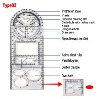 วงกลมวงรีเรขาคณิตคณิตศาสตร์สเตอริโอไม้บรรทัดวาดลายเร็วแบบมัลติฟังก์ชันหมุนได้สำหรับเครื่องมือวัดร่างแบบดีไซน์ศิลปะ