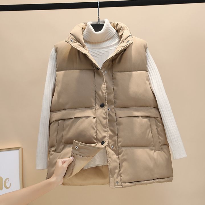 เสื้อแจ็คเก็ตเสื้อกั๊กแบบสั้นสไตล์เกาหลีสำหรับผู้หญิง-เสื้อผ้าฝ้ายเสื้อแจ็คเก็ตหนาทรงหลวมปี2022