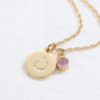 ✽☽♟  Arabic Initial Necklaces With Birthstone Gold Choker Chain Personalized Coin Pendant   Necklace Jewelry Gifts