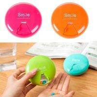 Smile Letter Print Portable Rotatable Pill Box Travel Medicine Storage Case Splitter Cutter Container