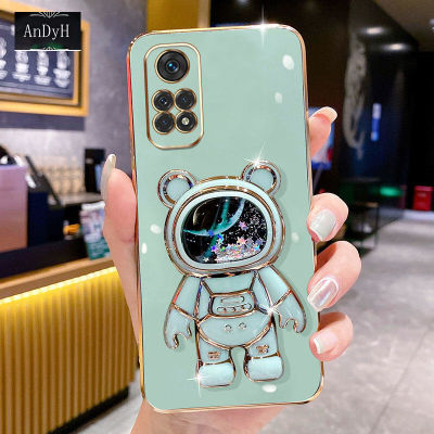AnDyH Phone Case For Xiaomi Redmi Note 11s 5G/Note 11 5G/Poco M4 Pro 5G/Note 11T 5G 6D Straight Edge PlatingQuicksand Astronauts space Bracket Soft Luxury High Quality New Protection Design